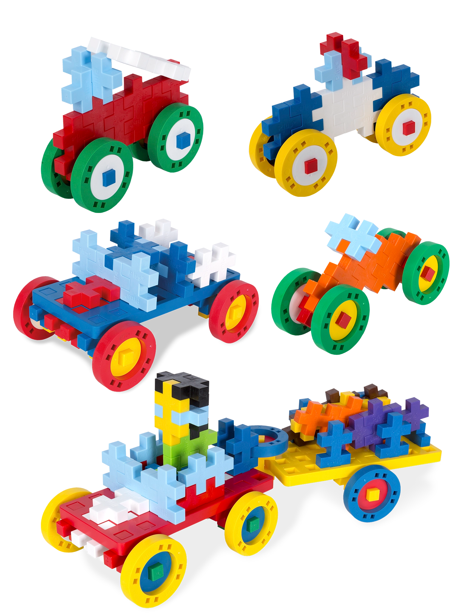 BIG Wheels – 4 Red wheels with 4 blue and 4 yellow hubs